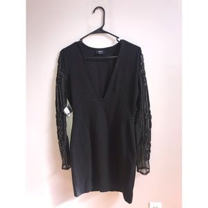 Black Long Sleeve Beaded Open Dress Nasty Gal